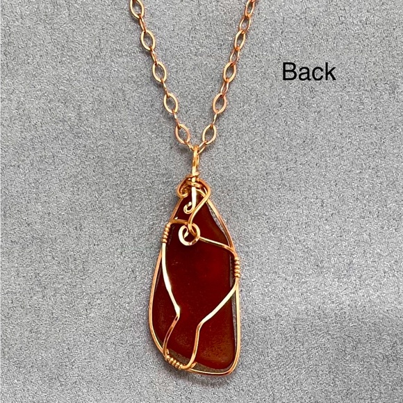 Wire Wrapped Brown Beach Glass Pendant - Picture 2 of 3